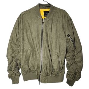 Lifted Anchors Mens Bird Neutral Green Suede Zip Up Bomber‎ Jacket Size L Large
